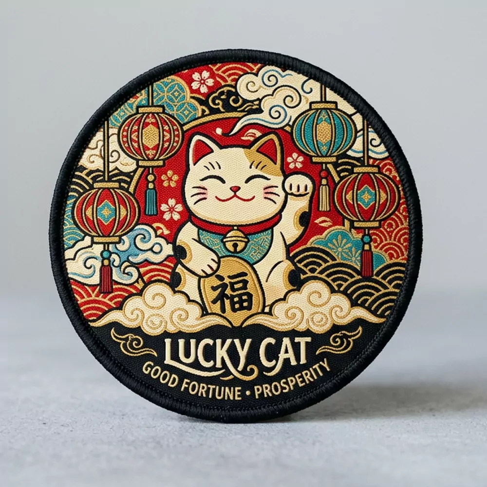 Lucky Cat & Lanterns Woven Patch